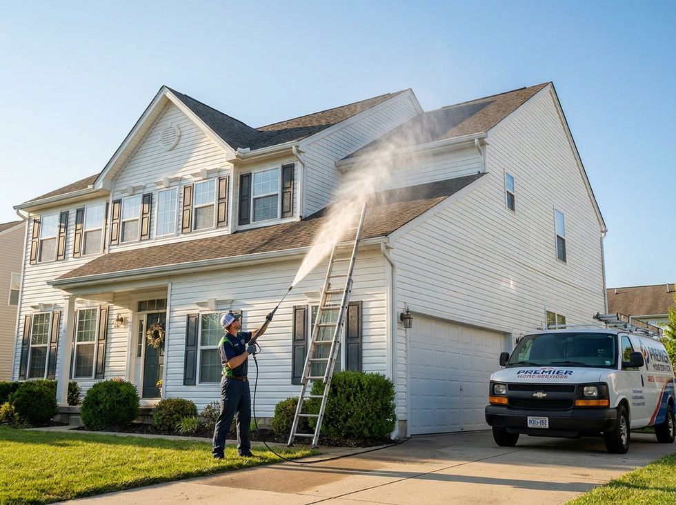 Pressure washing the exterior of a Rochester home